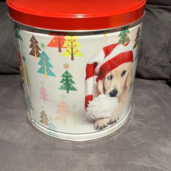 Merry Christmas Santa Dog Golden Retriever popcorn tin Empty storage decoration - Picture 3 of 9